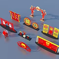 Traditional Chinese Festive Decorations Featuring Red Lanterns Fu Characters And Archway