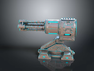 Mechanical Metal Device With Blue Glowing Elements And Stable Base Structure 3d model