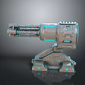 Mechanical Metal Device With Blue Glowing Elements And Stable Base Structure