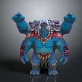 Fierce Four Armed Blue Skinned Fantasy Game Movie Character With Red Accents And Armored Design