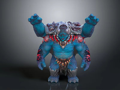 Fierce Four Armed Blue Skinned Fantasy Game Movie Character With Red Accents And Armored Design 3d model