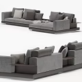 Modern Gray Sectional Sofa With Soft Fabric Multiple Pillows And Throw Blanket 3d model