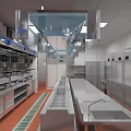 Stainless Steel Commercial Kitchen Equipment With Worktables Refrigerators And Ventilation System