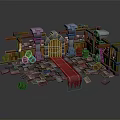 Cartoon Castle Scene With Stone Walls Wooden Door Red Carpet Barrels And Stone Pillars