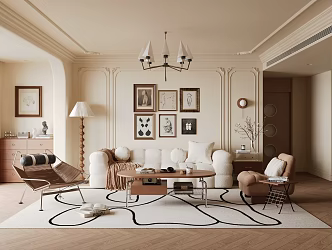 Cream Living Room French Living Room 3d model
