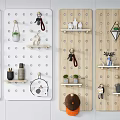 Functional Wall Decor With Round Clock Gray Pegboards Hooks And Decorative Items 3d model