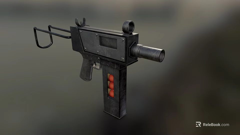 Black Tactical Submachine Gun With Red Magazine Muzzle Device And Ergonomic Grip 3d model