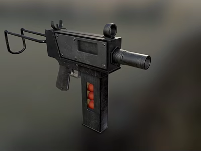 Black Tactical Submachine Gun With Red Magazine Muzzle Device And Ergonomic Grip 3d model
