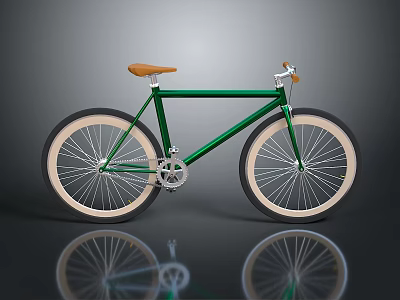 Stylish Green Bicycle With Brown Saddle And Beige Wheels Classic Design 3d model