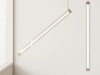 Modern Linear Pendant Light With Metal Accents Hanging In White Minimalist Room 3d model