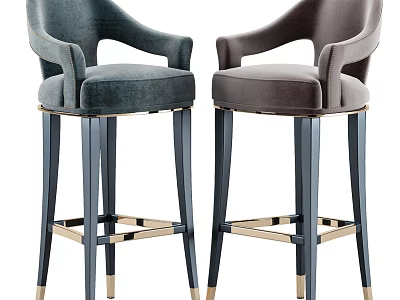 Modern Elegant Bar Stools With Plush Velvet Upholstery Black Legs And Gold Accents 3d model