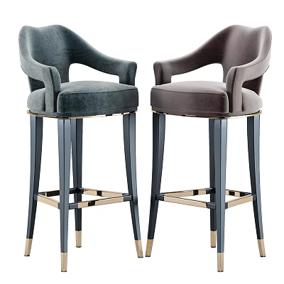 Modern Elegant Bar Stools With Plush Velvet Upholstery Black Legs And Gold Accents 3d model