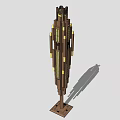 Modern Outdoor Standing Lamp With Vertical Wooden Structure And Decorative Lights