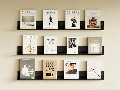 Black Wall Mounted Bookshelves With Three Layers And Various Designed Book Covers 3d model