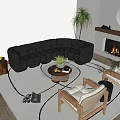 Modern Sofa Coffee Table Combination Home Multi-person Sofa Single Sofa Coffee Table Combination Fireplace Hanging Painting Plants 3d model