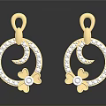 Delicate Golden Earrings Featuring Pearl Accents Moon Shape And Flower Details