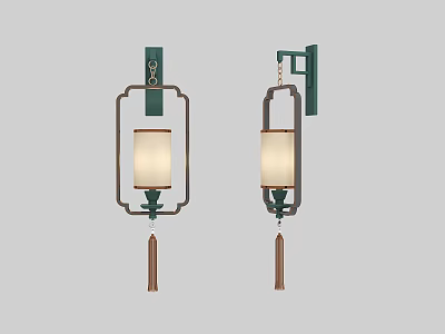 Chinese Style Wall Lamps With Framed Design Fabric Shades And Tassel Decorations 3d model