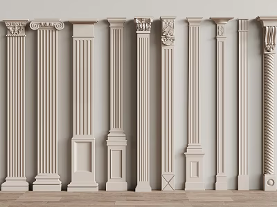 Decorative Columns In Various Designs Featuring Fluted Twisted And Ornate Details 3d model