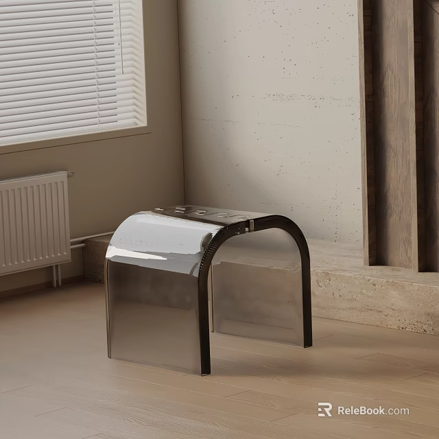 Modern Transparent Acrylic Nightstand In Minimalist Room With Window And Wooden Accents 3d model 