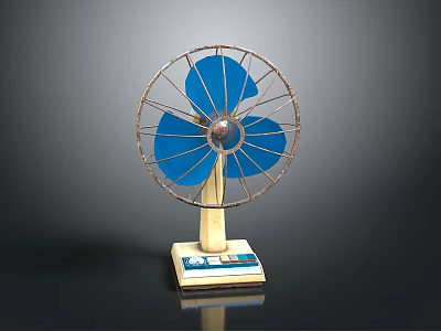Tabletop Electric Fan With Blue Blades Metal Grill And Stable Base Design 3d model