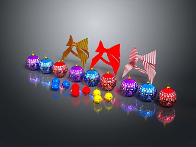 Vibrant Colorful Holiday Decorations With Origami Shapes And Decorative Balls 3d model
