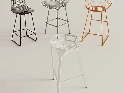 Modern Bar Stools with Black Silver Orange White Metal Frame and Openwork Design 3d model