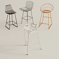 Modern Bar Stools with Black Silver Orange White Metal Frame and Openwork Design 3d model