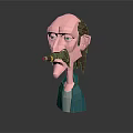 Cartoon Style Man Head With Cigar Long Beard Hair And Blue Shirt On Dark Background