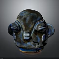 Artistic Ceramic Head Sculpture With Blue Brown Glazed Finish And Facial Features