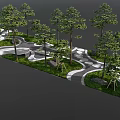 Linear Green Landscape Design With Trees Grass Curved Walkways And Circular Plazas