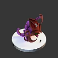 Purple Red Cartoon Monster With Green Eyes Tentacles And Small Figure On White Platform 3d model
