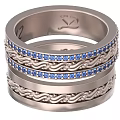 Silver Toned Stacked Rings With Blue Gemstones And Braided Patterns 3d model