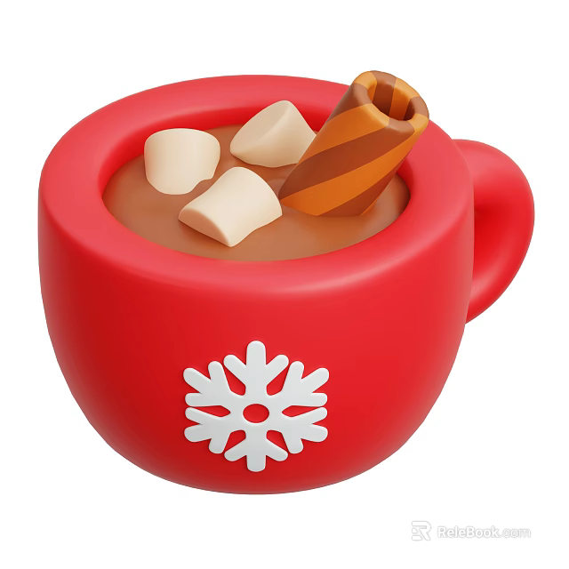 Ornamental Decoration Set Red Mug With Snowflake Motif Featuring Marshmallows And Rolled Decor Inside 3d model