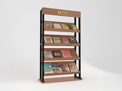 Wooden Bookcase With Black Metal Frame And Multiple Shelves Displaying Books 3d model