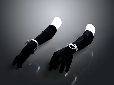 Daily Life Essential Two Black Gloves With Silver Metal Ring Decorations 3d model