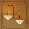 Classic Brass Pendant Lights With White Glass And Marble Shades On Warm Toned Wall
