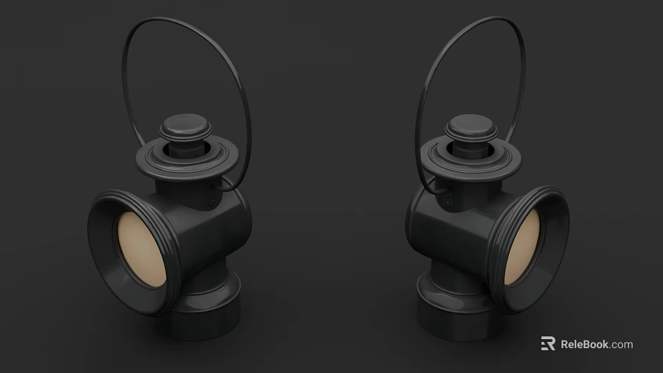 Two Vintage Black Lanterns With Metal Handle And Warm Glow Design 3d model 