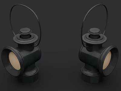 Two Vintage Black Lanterns With Metal Handle And Warm Glow Design 3d model