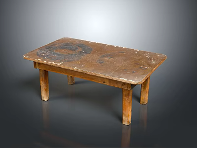 Vintage Wooden Table Featuring Worn Distressed Top And Sturdy Wood Legs 3d model