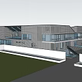 Modern Contemporary Building Exterior With Black Roof Glass Facade And Unique Structure