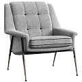 Gray Modern Armchair With Button Tufted Backrest Armrests And Metal Legs