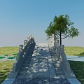 Scenic Stone Arch Bridge With Stone Railings Over Calm Water Surrounded By Green Grass And Trees