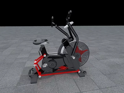 Black and Red Air Bike Fitness Equipment With Fan Resistance Seat And Handlebars 3d model
