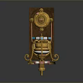 Vintage Golden Mechanical Weapon With Rotating Components Wooden Base And Brass Tubes