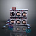 Organized Laundry Room Setup With Stacked Washing Machines Colorful Baskets And Chairs