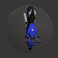 Sleek Blue Sport Motorcycle With Black Seat On Metallic Circular Platform