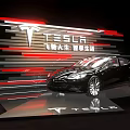Tesla Car Display With Black Vehicle Red Silver Stripes And Smart Life