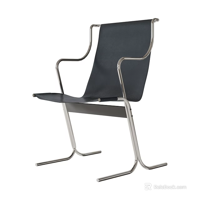Modern Leisure Chair With Sleek Metal Frame And Black Comfortable Seat 3d model 