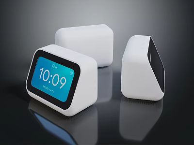 Modern White Digital Clocks With Blue Screen Time And Date 3d model