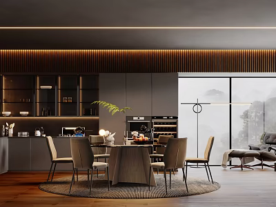 Modern Open Restaurant Interior Design With Dining Table Chairs And Natural Light 3d model